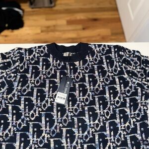 Dior Blue Crewneck Sweater with Monogram Pattern